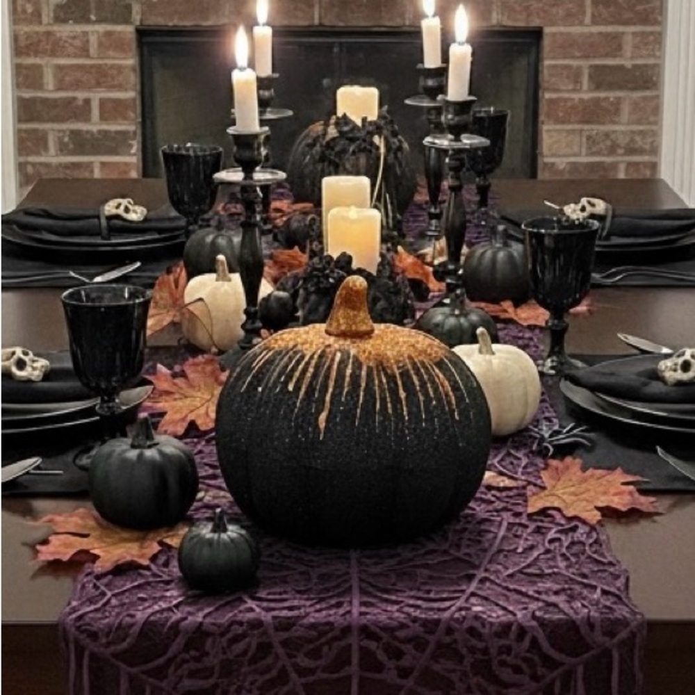 Black & Orange Starburst Glitter Pumpkin Halloween Decor Holiday Home Decoration